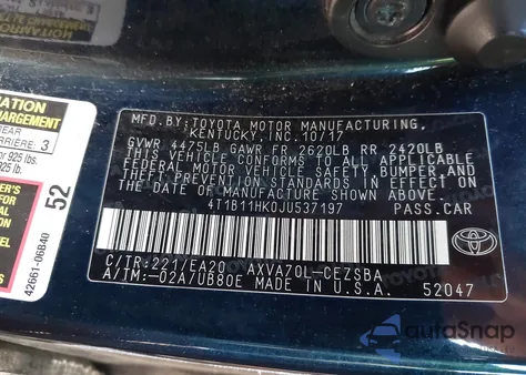 2018 Toyota Camry Se из США, поврежденный, VIN 4T1B11HK0JU537197